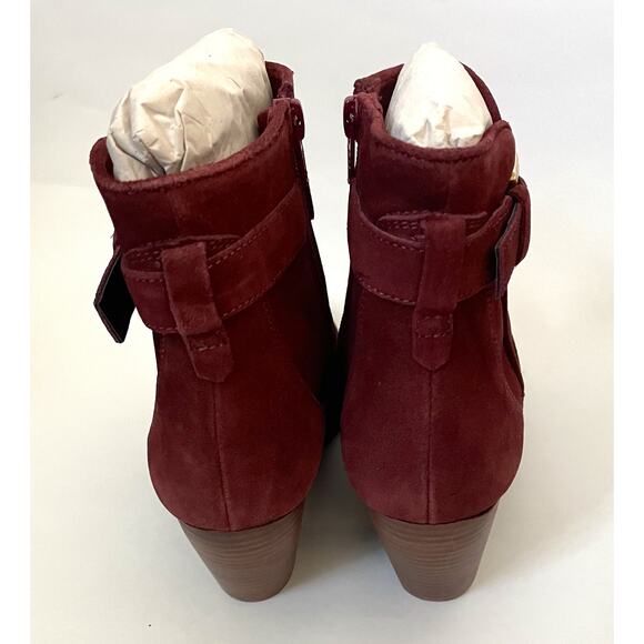 Diba Heeled Genuine Suede Buckle Boots Burgundy Red Size 7 NEW - Picture 4 of 9
